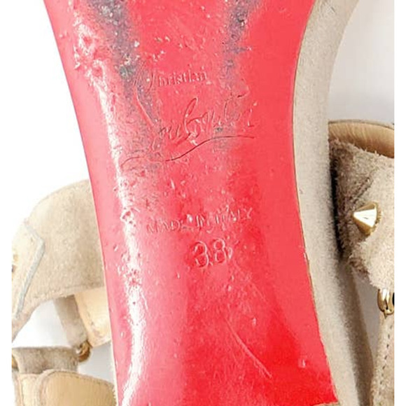 Christian Louboutin Platform Sandals Flat Wedge Gold Brown Spike Stud Tan EU 38 - Picture 8 of 9